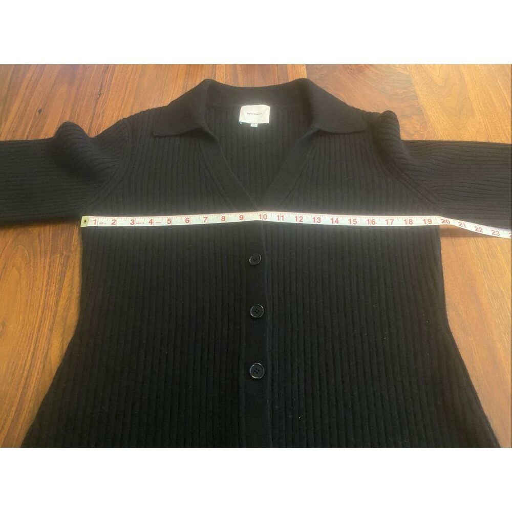 Reformation Women's Black Ribbed Knit Cashmere Button Front Sweater Medium - Picture 2 of 9
